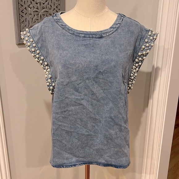 Tops - Denim Top with pearls and crystals